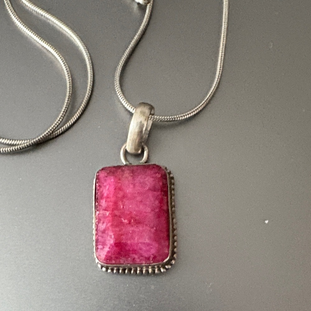 Elegant Silver Necklace with genuine Ruby Pendant